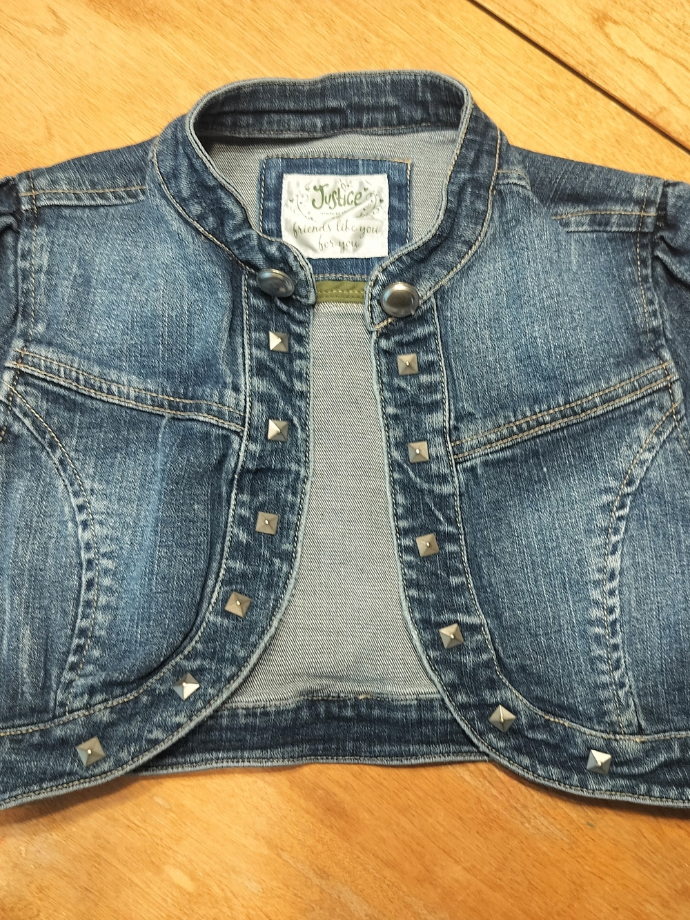 Justice Girls Blue Denim Studded Cropped Bolero